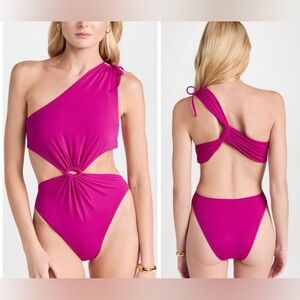 Agua Bendita Women's fuschia asymmetrical 
Bloom Suki Cut-Out One Piece Swimsuit